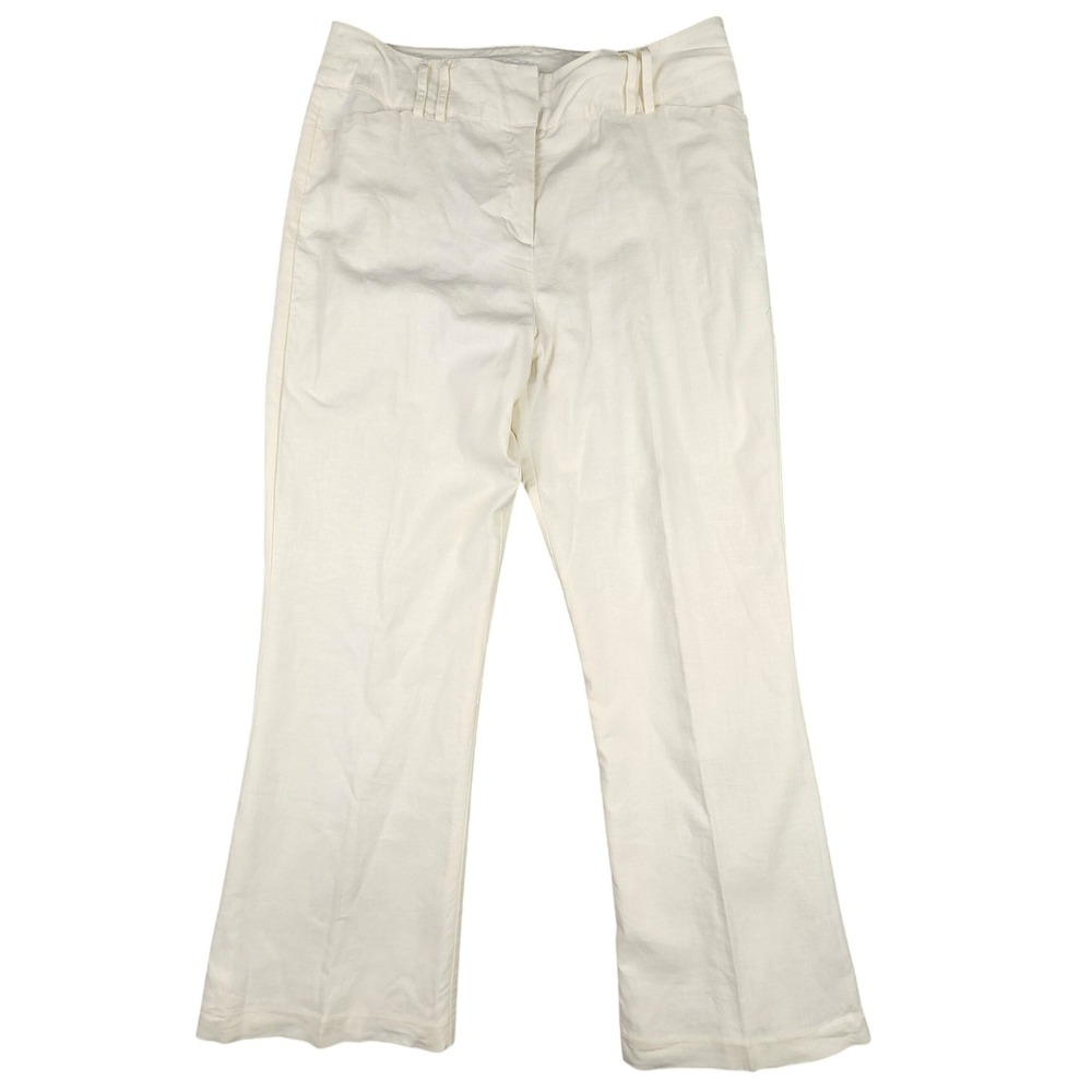 Linen Blend Pants Womens 16 Lined Cream Straight Leg Dressbarn Resortwear Casual